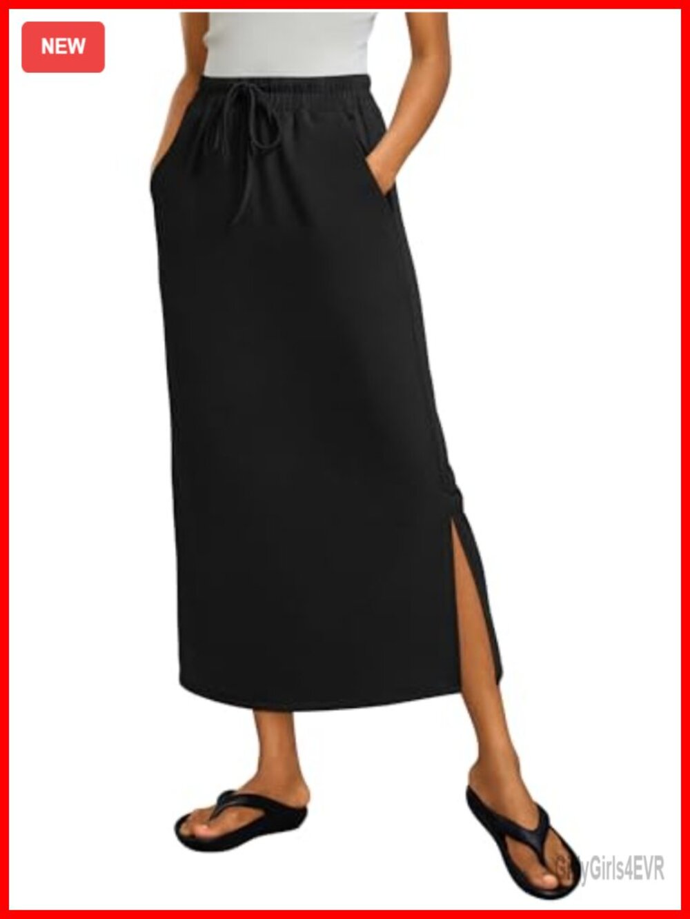 ANRABESS Air Layer Maxi Skirt High Waist Drawstring Side Slits Pockets